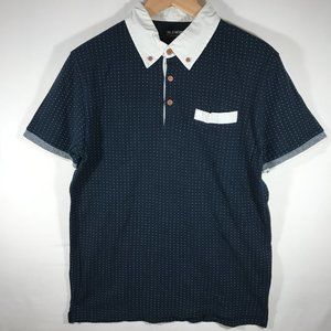 Voi jeans Men's Medium Blue Short Sleeve Polo Shirt Button-Down Collar